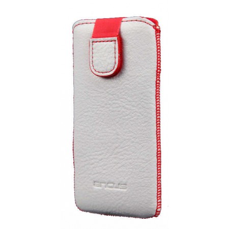 Case Protect Ancus for Apple iPhone SE 5 5S 5C Nokia 105 TA-1174 and Huawei Y360 Old Leather White with Red Stitching