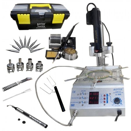 Soldering Station Aoyue Int866 60W 4 in 1 with Hot Air Gun 400W, Pre-Heater 400W, and Vacuum Suction