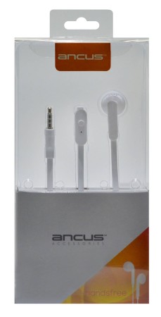 Hands Free Ancus Zeno Mono 3.5mm for Apple-Samsung-HTC-Sony White with Answer Button