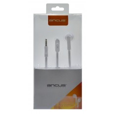 Hands Free Ancus Zeno Mono 3.5mm for Apple-Samsung-HTC-Sony White with Answer Button