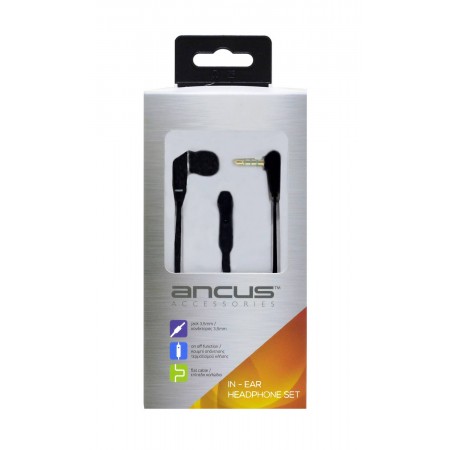 Hands Free Ancus Loop in-Earbud Mono 3.5mm for Apple-Samsung-HTC-Sony Black with Answer Button