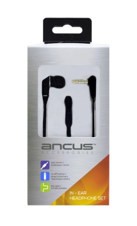 Hands Free Ancus Loop in-Earbud Mono 3.5mm for Apple-Samsung-HTC-Sony Black with Answer Button