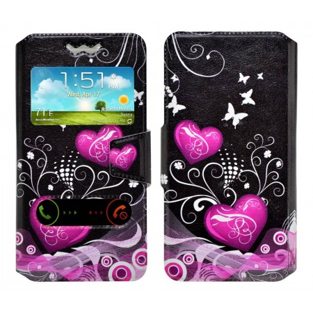 Book Case Ancus S-View Elastic Art Collection Universal for Smartphone 5.3" - 5.6" Heart Black