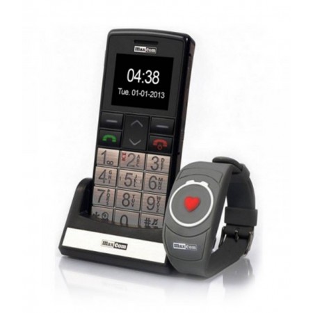 Maxcom MM715BB 1.8" with Wireless SOS Wristband, Bluetooth, Large Buttons, FM Radio, Torch and Emergency Button Black-Silver