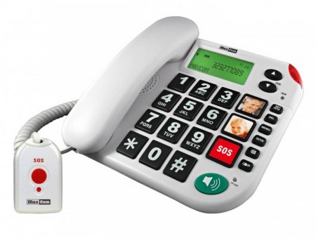 Telephone Maxcom KXT481 SOS White with Lcd, Incoming Ringing Led Indicator and Big Buttons