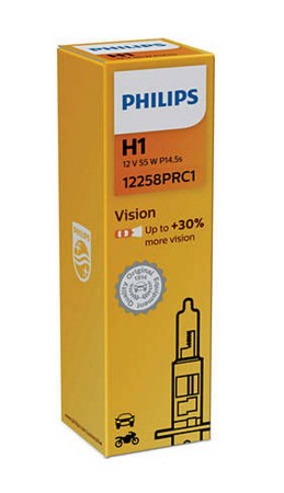 Headlight Bulb Philips H1 Vision 12V, 55W, P14,5s, +30% More Vision