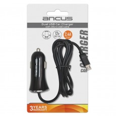Car Charger Ancus USB 2400 mAh 5V 12W with Micro USB Cable and Extra USB Port with Input 12/24V