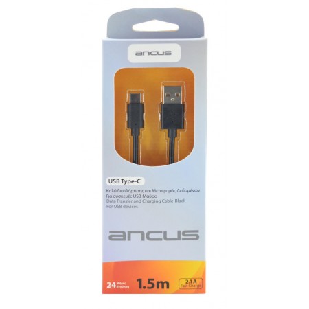 Data Cable Ancus USB-C 2.1A Black 1.5m