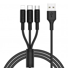 Data Cable Hoco X25 3 In 1 Fast Charging USB to Micro-USB, Lightning, USB-C Black 1m