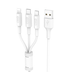 Data Cable Hoco X25 3 in 1 USB to Micro-USB, Lightning, USB-C Fast Charging 2.0A White 1m