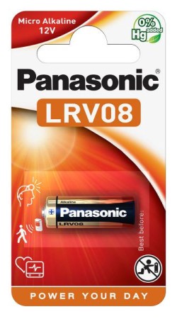 Battery Alkaline Panasonic LRV08 23A, 23GA, A23, E23A, GP23A, K23A, L1028, LR23A, LRV08, LRVO8, MN21, MS21, V23, V23GA, VR22 12V Pcs. 1