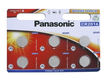 Buttoncell Panasonic CR2016 3V Pcs. 6 with Perforated Packaging