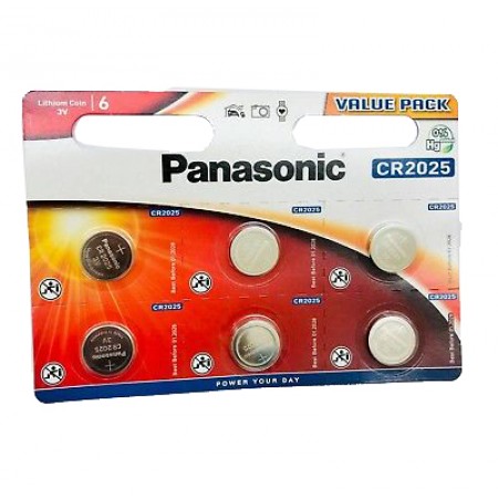 Buttoncell Panasonic CR2025 3V Pcs. 6 with Perforated Packaging