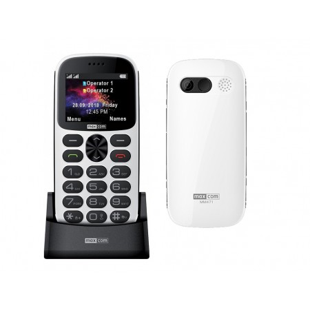 Maxcom MM471 Dual SIM 2.2" with Large Buttons, Charger Dock, Bluetooth, Radio, Torch, Camera and Emergency Button and I.C.E. White