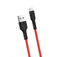 Data Cable Braid Hoco U31 Benay Braided with Nylon Cord USB to Micro-USB 2.4A Red 1.2m