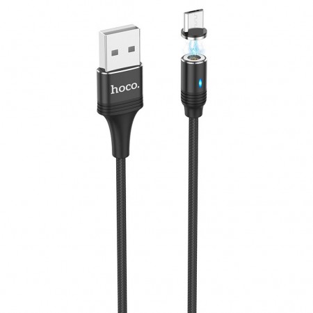Data Cable Hoco U76 Fresh USB to Mircro-USB 2.4A with Magnetic Detachable Plug and LED Light Black 1.2m