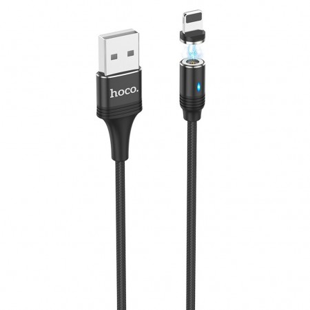 Data Cable Hoco U76 Fresh USB to Lightning 2.4A with Magnetic Detachable Plug and LED Light Black 1.2m