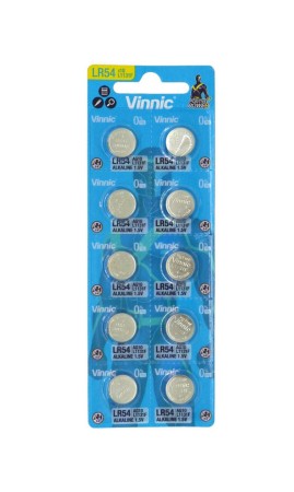 Buttoncell Vinnic G10 / AG10 / 189 / LR1130 / LR1131 / LR54  Pcs. 10 with Perferated Packaging