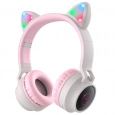 Wireless Headphone Stereo Hoco W27 Cat ear Pink Grey 300mAh With Micro SD and AUX