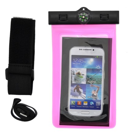 Waterproof Bag Ancus for Devices with Strap, Additional Mounting Strap and Compass Pink16x10.5cm