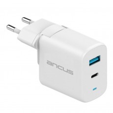 Travel Charger Ancus Supreme Series Dual with USB and USB-C PD 30W White with LED and UK Plug Adapter
