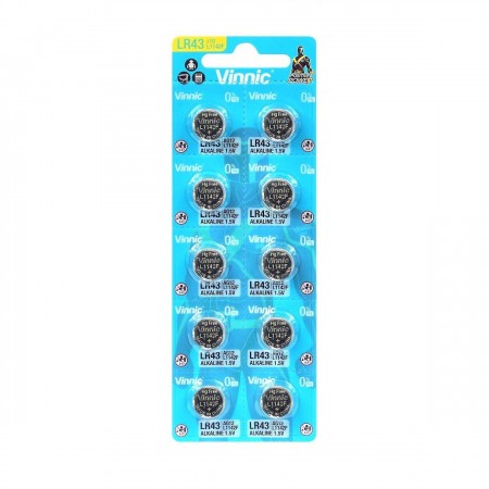 Buttoncell Vinnic LR1142F AG12 LR43 Τεμ. 10 with Perferated Packaging