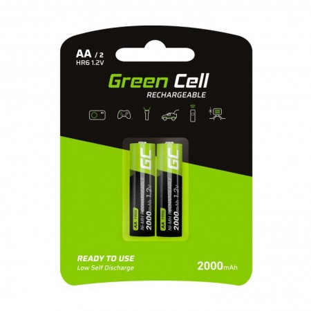 Rechargeable Battery Green Cell GR06 HR6 2000 mAh size AA 1.2V Pcs 2