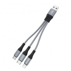 Data Cable Hoco X47 Harbor 3 in 1 USB to Micro-USB, Lightning, USB-C Metal Gray 0.25m