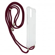 Case Ancus Crossbody for Samsung A02 A022F A02s A025F Transparent with Bordeaux Strap