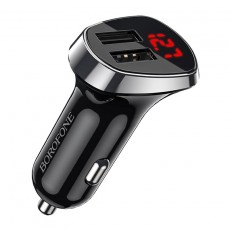 Car Charger Borofone BZ15 Auspicious Dual USB 5V 2.4Α 12W Black with LED Display