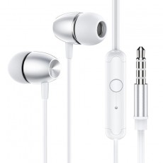 Hands Free Hoco Borofone BM57 Platinum Earphones Stereo 3.5mm  with Micrphone and Control Button 1.2m Silver