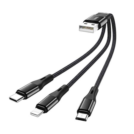 Data Cable Hoco X47 Harbor 3 in 1 USB to Micro-USB, Lightning, USB-C Braided Black 0.25m