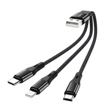 Data Cable Hoco X47 Harbor 3 in 1 USB to Micro-USB, Lightning, USB-C Black 0.25m