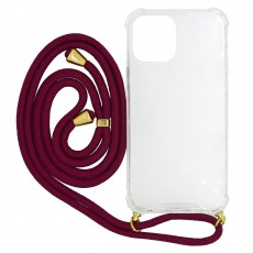 Case Ancus Crossbody for Apple iPhone 12 Mini Transparent with Strap Bordeaux