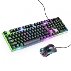 Hoco GM11 Terrific Glowing Gaming Wired Keyboard and Mouse with RGB Breathing Light, Full Size, 104 Keys Black