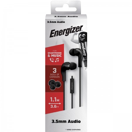 Hands Free Energizer CIA5 Stereo 3.5mm Black with Micrphone and Operation Control Button 1,1m
