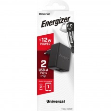 Travel Charger Energizer Universal with Dual Port USB-A 12W 2.4A Black