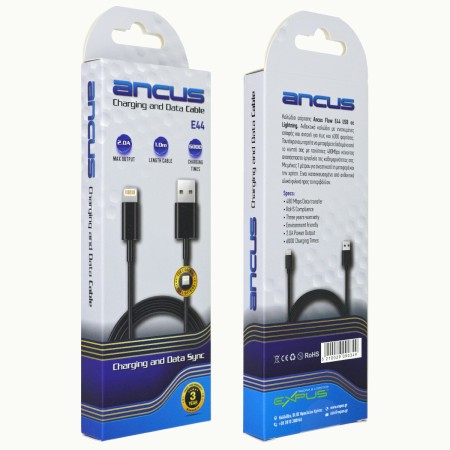 Data Cable Ancus Flow E44 USB σε Lightning 2.0A Data Transfer 480Mbp 1m Black