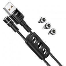 Data Cable Hoco U98 Sunway 3 In 1 Magnetic USB to Micro-USB, Lightning, USB-C 2.4A Black 1.2 m.