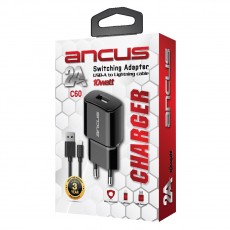 Travel Charger Switching Ancus Supreme Series C60  USB 5V / 2A 10W with Data Cable Lightning 1m Black