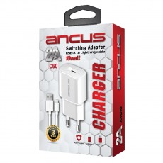 Travel Charger Switching Ancus Supreme Series C60  USB 5V / 2A 10W with Data Cable Lightning 1m White