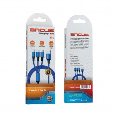Cable Ancus Flow Plus E54 USB 3 in1 Micro-USB, USB-C, Lightning 2.0A Reinforced Plugs and Braided Cable Blue 1m.