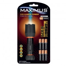 Flashlight Aluminum Maximus 5W Led 310 Lumens IPX7 with Duracell AAA Batteries Black