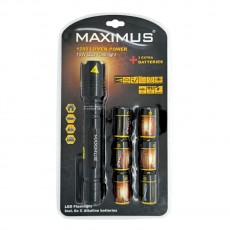 Flashlight Aluminum Maximus 5W Led 350 Lumens IPX4 and Distance 220m with Duracell AAA Batteries Black