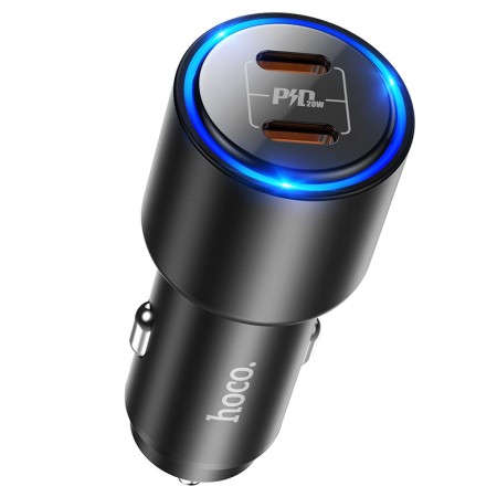 Car Charger Hoco NZ3 Clear Way 40W Fast Charging Dual USB-C PD 20W QC 3.0 Black