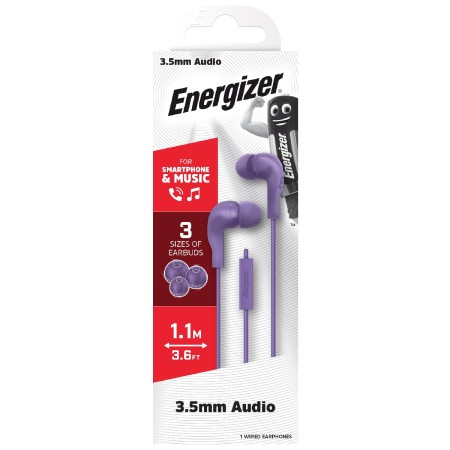 Hands Free Energizer CIA5 Stereo 3.5mm Purple with Micrphone and Operation Control Button 1,1m