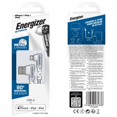 Energizer 90° Metal / Braided Nylon 2.0A USB connection cable in Lightning Apple Certified MFI 2m White