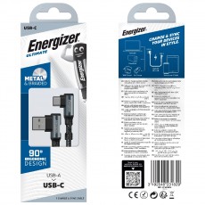 Data Cable Energizer 90° Metal / Braided Nylon 2.0A  USB to USB-C 2m Black