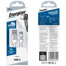 Data Cable Energizer Metal / Braided Nylon to USB-C 2m White