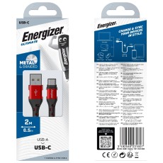 Data Cable Energizer Metal / Braided Nylon USB-A  to USB-C Red 2m